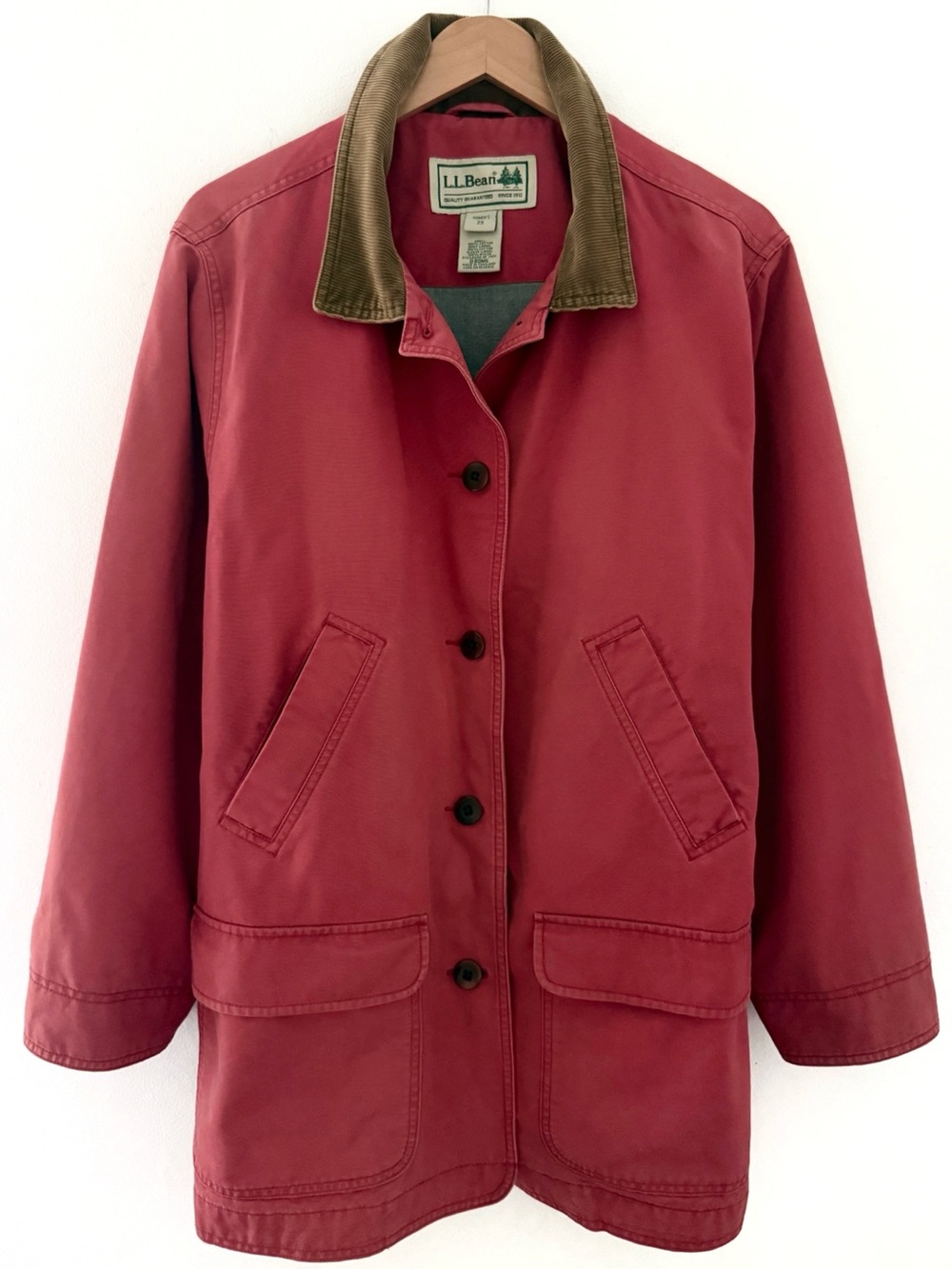 L.L. Bean Chore Coat Cotton Canvas Field Barn Jacket Red Corduroy Collar 2X